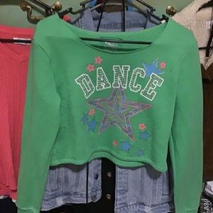 Cropped green shiny bedazzled dance pullover
